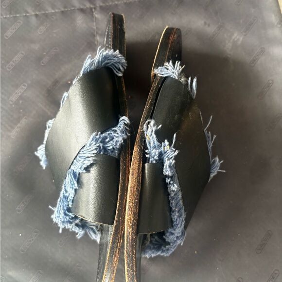 Anthropologie Antik Batik Sandals Fringe flats crisscross tweed distressed shoes - Picture 5 of 8